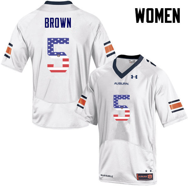Women's Auburn Tigers #5 Derrick Brown USA Flag Fashion White College Stitched Football Jersey